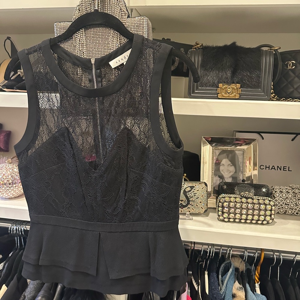 Sandro Cropped peplum black blouse